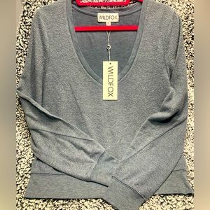 NWT Wildfox Deep V Sweatshirt in China Blue S